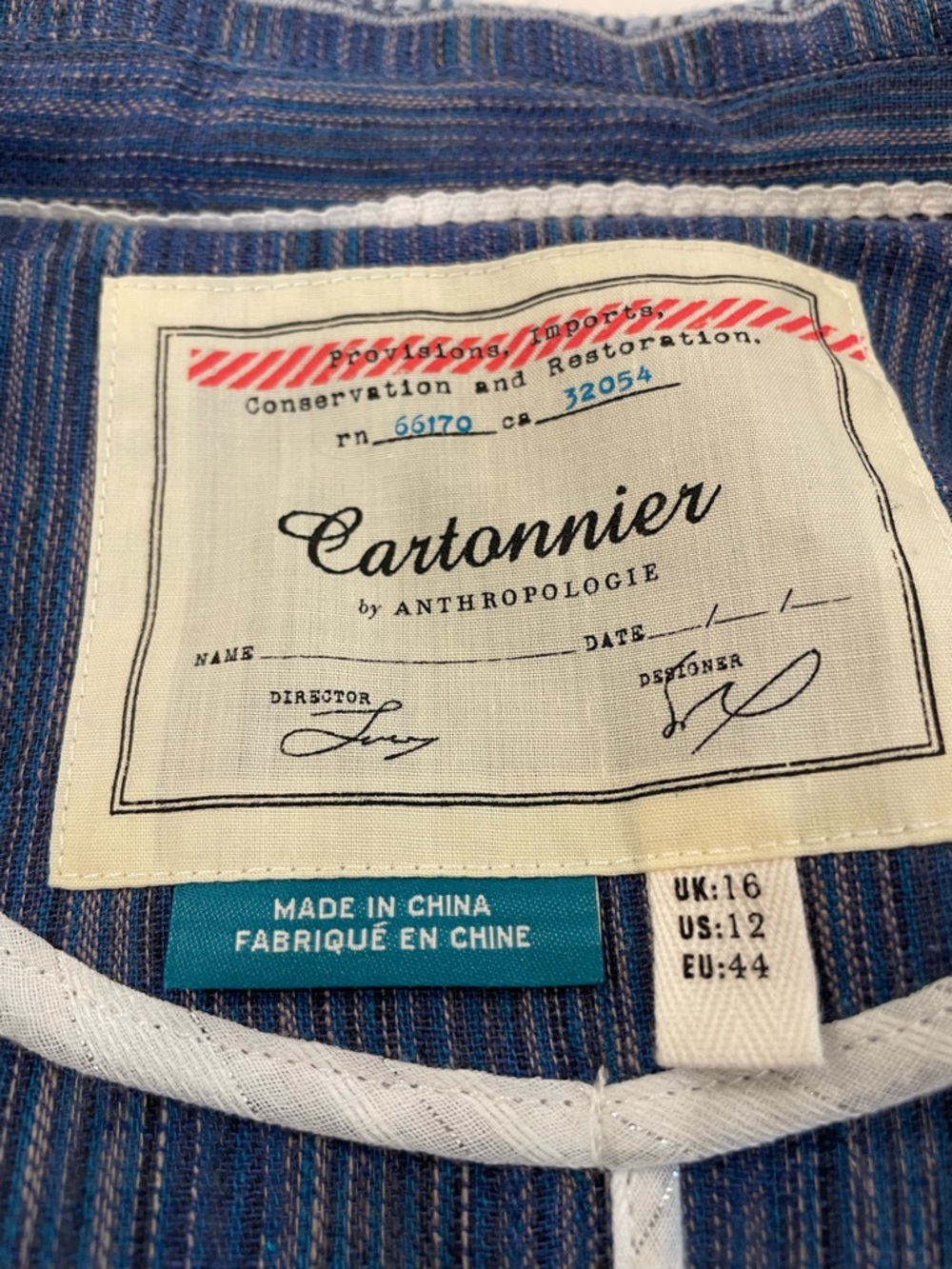 Cartonnier by  Anthropologie Size 12 Blazer In Blue.  Cotton/Linen blend Aztec. - Picture 15 of 15
